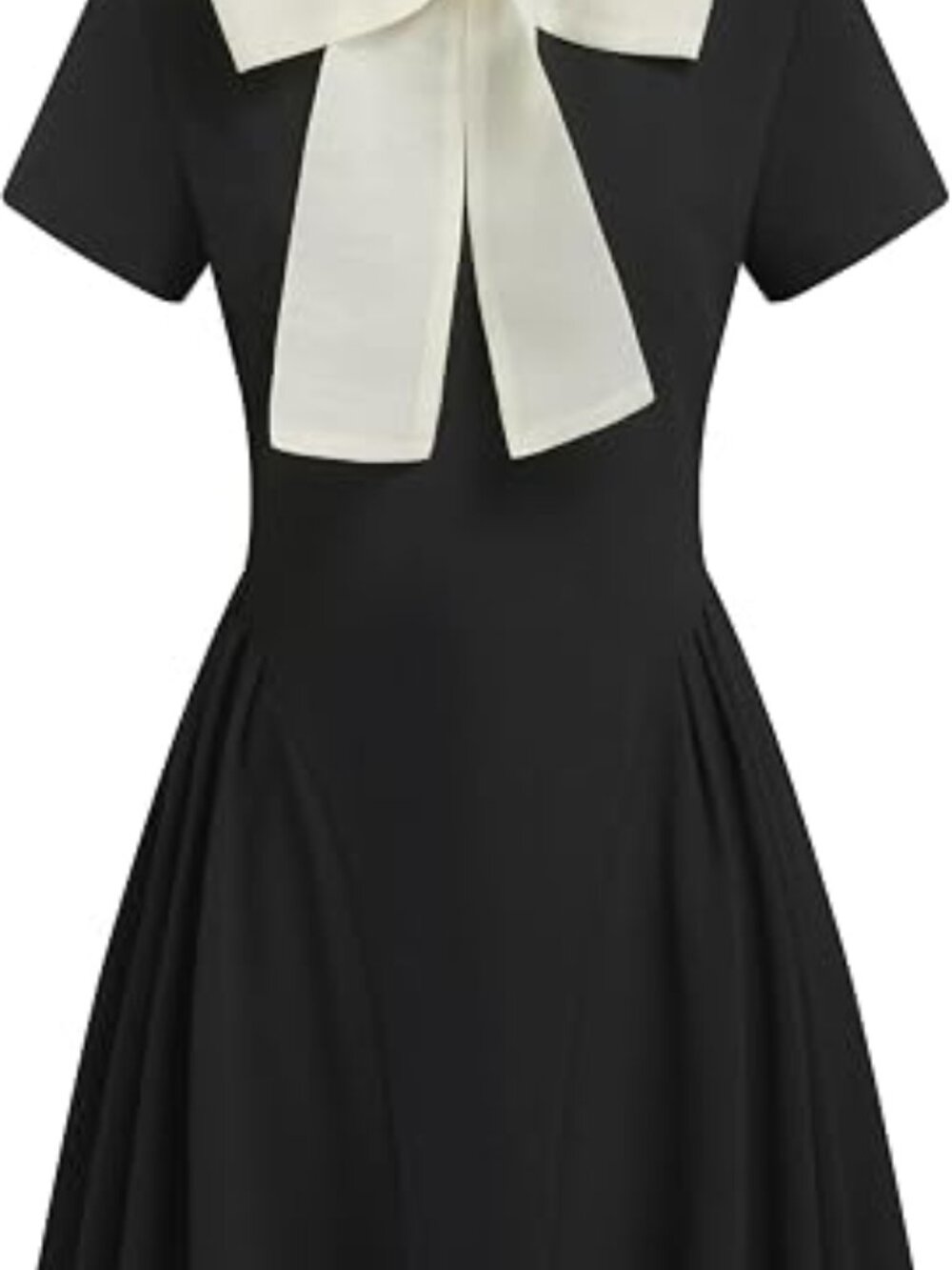 Cider Black Fit-and-Flare Mini Dress with White Scarf Accent